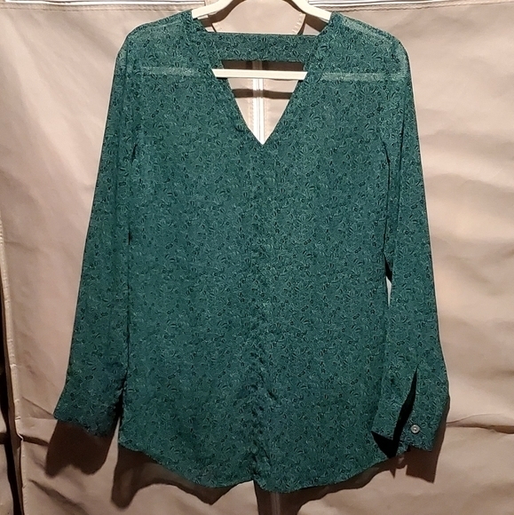 CAbi‎ Green Silky V-neck Dressy Blouse Top Small Long Sleeve Pre-owned Women - Picture 6 of 6
